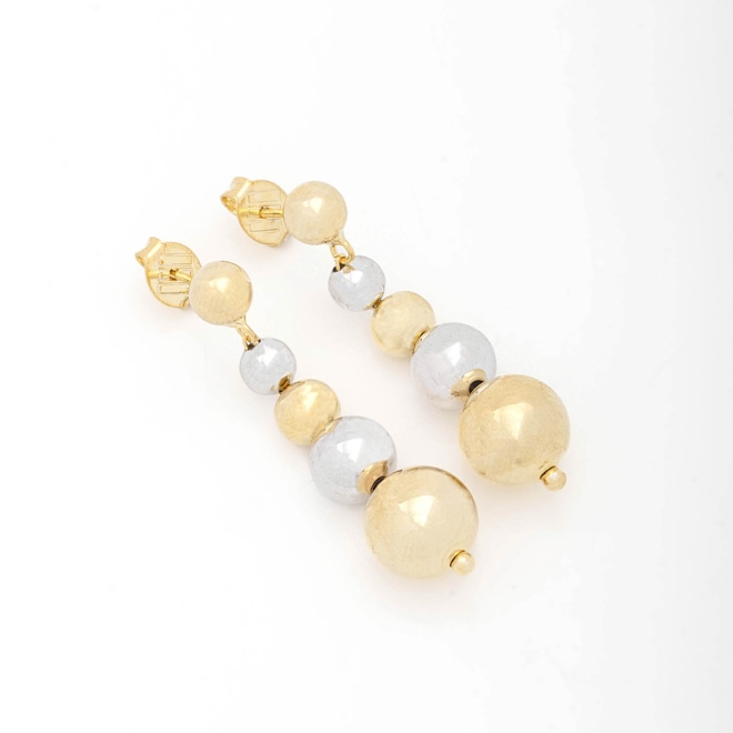 BRM-02301 BRINCO BANHADO A OURO 18K COM MIX DE BANHO OURO 18K E RÓDIO, COM ESFERAS LISAS EM DESIGN PENDENTE
