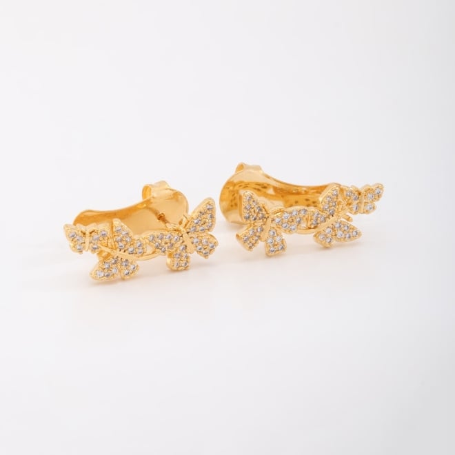 BX-0050 BRINCO BANHADO A OURO 18K DE EAR CUFF COM DESIGN DE BORBOLETAS CRAVEJADAS EM ZIRCÔNIAS
