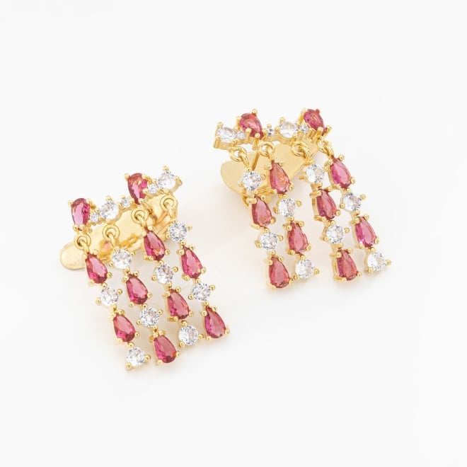 BX-0139 BRINCO BANHADO A OURO 18K DE EAR CUFF COM DETALHES PENDURADOS EM ZIRCÔNIAS E GOTAS