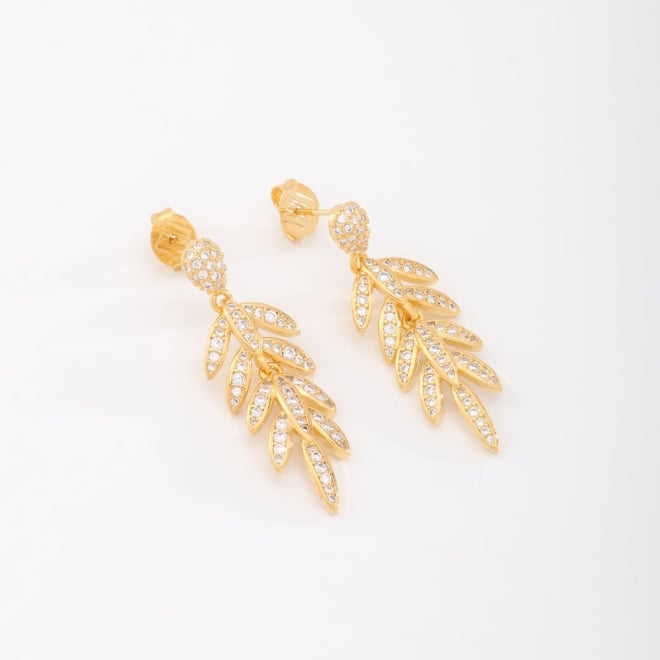 BX-0161 BRINCO BANHADO A OURO 18K COM DESIGN DE FOLHAS E DETALHES CRAVEJADOS EM ZIRCÔNIAS