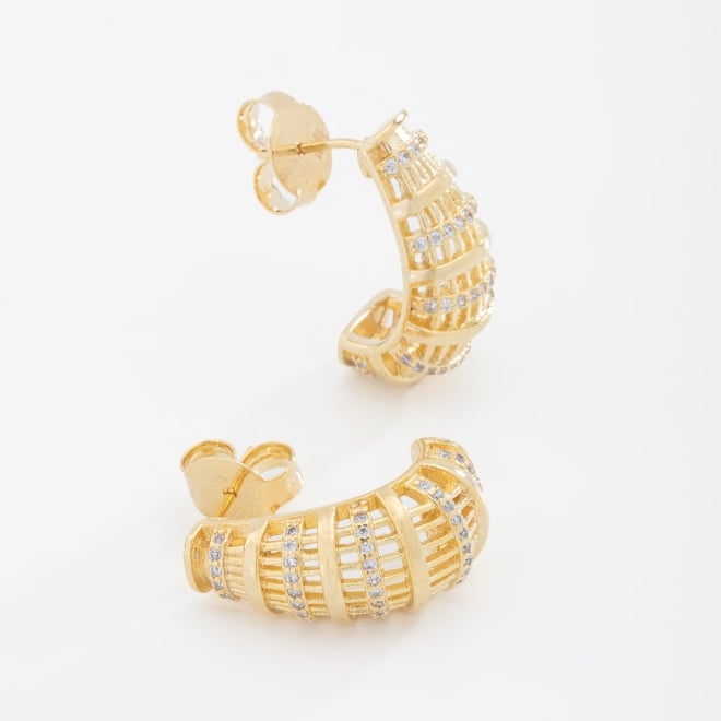 BX-0204 BRINCO ARGOLA BANHADO A OURO 18K COM DESIGN EM CAMADAS E DETALHES EM ZIRCÔNIAS