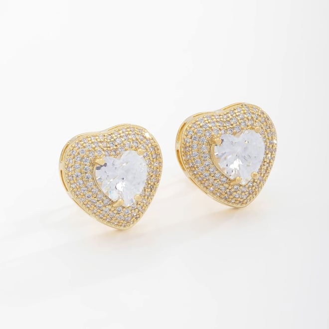 BX-0273 BRINCO BANHADO A OURO 18K DE CORAÇÃO COM ZIRCÔNIA CENTRAL E CRAVEJADO EM MICRO ZIRCÔNIAS