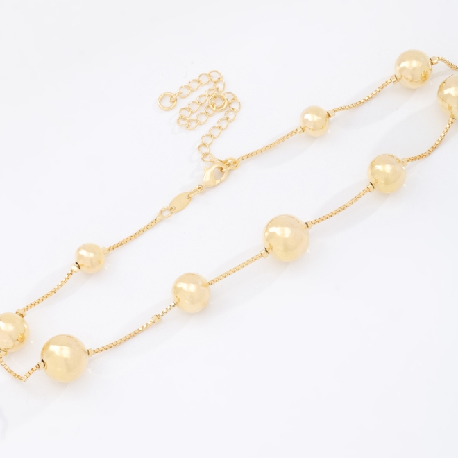 CH-0174 CHOKER BANHADA A OURO 18K COM ESFERAS INTERCALADAS EM CORRENTE DELICADA