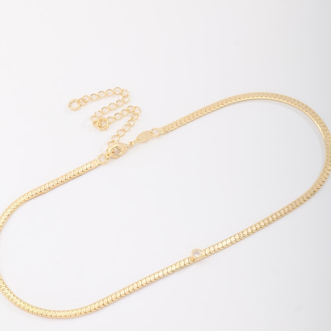 CH-0218 CHOKER SNAKE E DETALHE DE ZIRCÔNIA CENTRAL