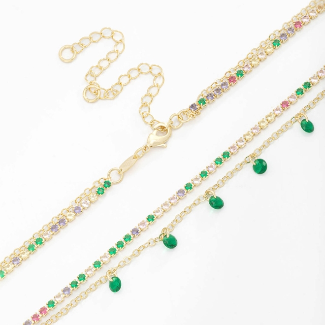 CH-0266 CHOKER COM ZIRCÔNIAS E PINGENTES DELICADOS