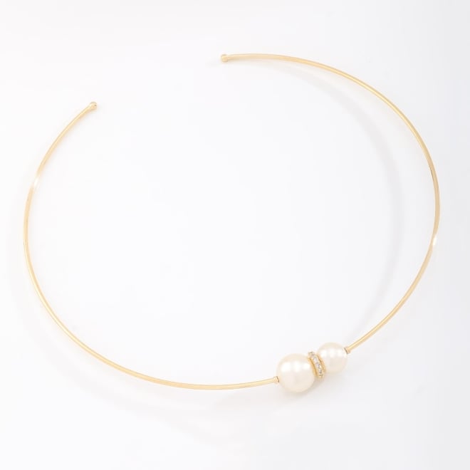 CH-0327 CHOKER COM DESIGN RÍGIDO E DETALHADO COM DUAS PÉROLAS 