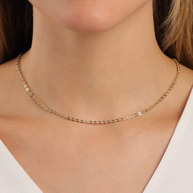 CH-0380 -CHOKER BANHADA A OURO 18K COM CORRENTE ELO PORTUGUÊS