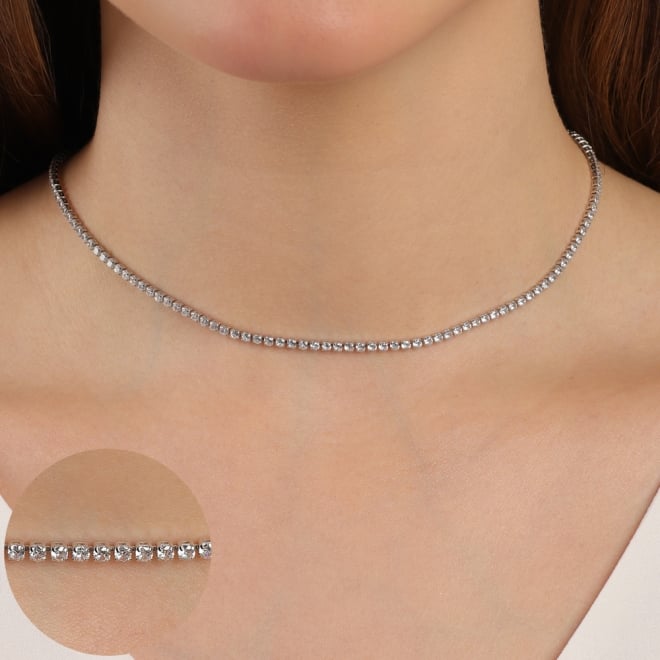 CHB-0121 CHOKER BANHADO A OURO 18K COM FILEIRA CRAVEJADA EM ZIRCÔNIAS