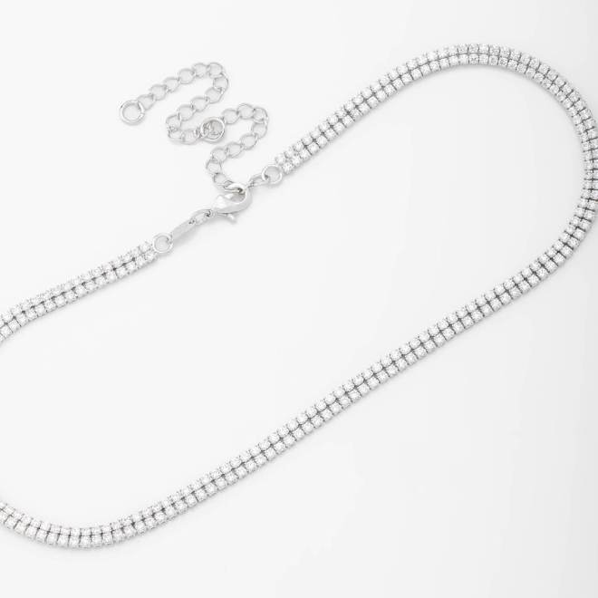 CHB-0220 CHOKER RÓDIO COM FILEIRAS DUPLAS DE ZIRCÔNIAS