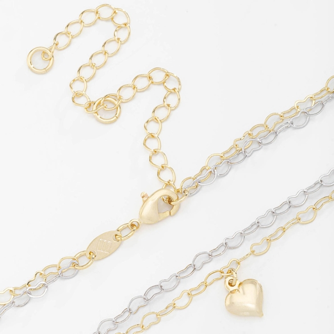 CHM-0257 CHOKER DUPLA COM CORRENTE EM CORAÇÃO E PINGENTE DE CORAÇÃO LISO