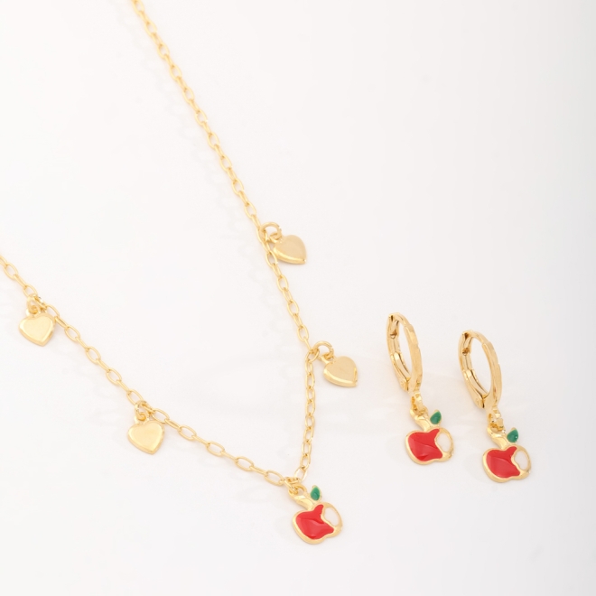 CI-00044 CONJUNTO BANHADO A OURO 18K COM PINGENTE EM FORMATO DE MAÇÃ