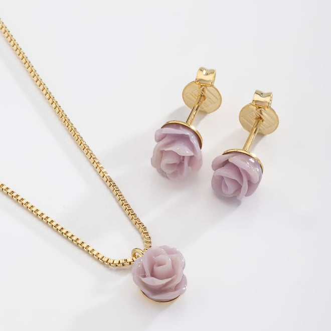 CI-00045 CONJUNTO INFANTIL BANHADO A OURO 18K COM DESIGN DE ROSA