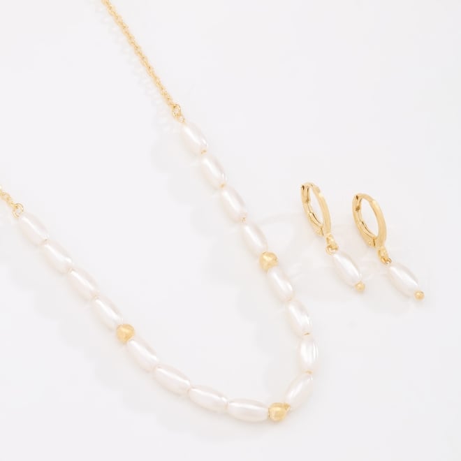 CI-00096 CONJUNTO BANHADO A OURO 18K COM PÉROLAS