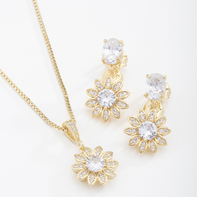 CJ-00078 CONJUNTO FLOR TRABALHADA COM MICRO ZIRCÔNIAS 