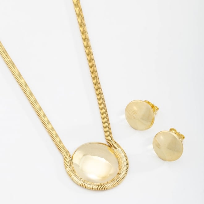 CJ-00090 CONJUNTO BANHADO A OURO 18K COM CORRENTE MALHA SNAKE E PINGENTE ESFERA POLIDA
