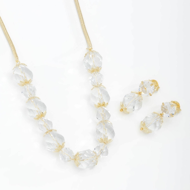 CJ-00225 CONJUNTO COM CRISTAL LAPIDADAS DETALHES DELICADOS