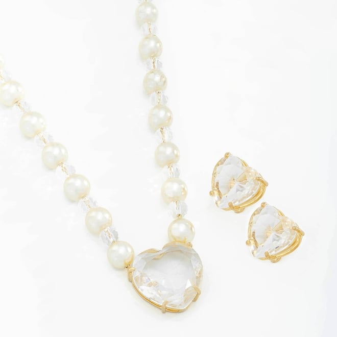 CJ-00230 CONJUNTO BANHADO A OURO 18K COM COLAR DE PÉROLAS E CRISTAIS