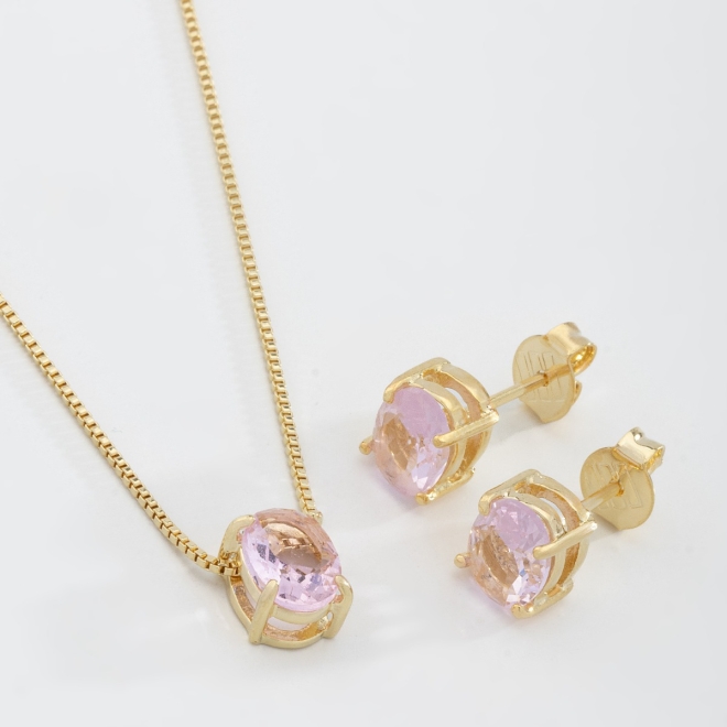 CJ-00246 CONJUNTO BANHADO A OURO 18K COM PEDRA OVAL LAPIDADA