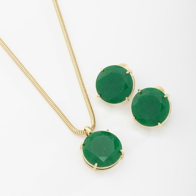 CJ-00284 CONJUNTO COM ZIRCONIA REDONDA E CORRENTE MALHA