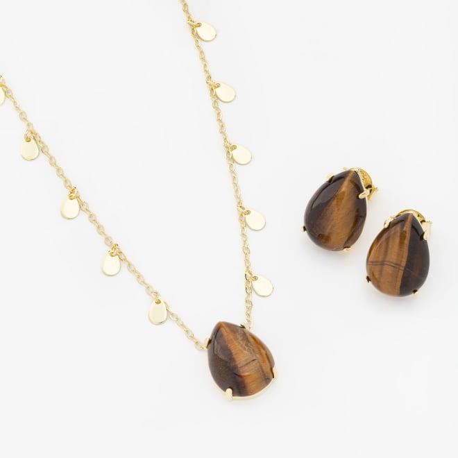 CJ-00286 CONJUNTO COM PEDRA NATURAL EM FORMATO DE GOTA