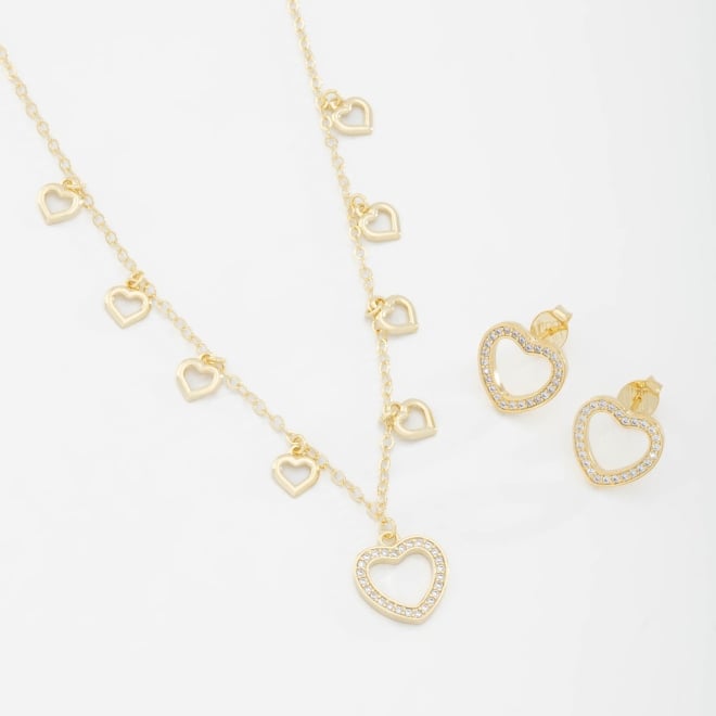 CJ-00297 COLAR BANHADO A OURO 18K DE CORAÇÃO E DETALHE CENTRAL CRAVEJADO