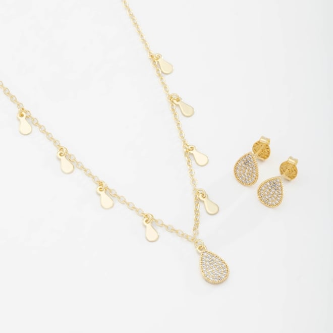 CJ-00298 CONJUNTO COM SEQUENCIA DE GOTAS LISAS E EM ZIRCÔNIAS