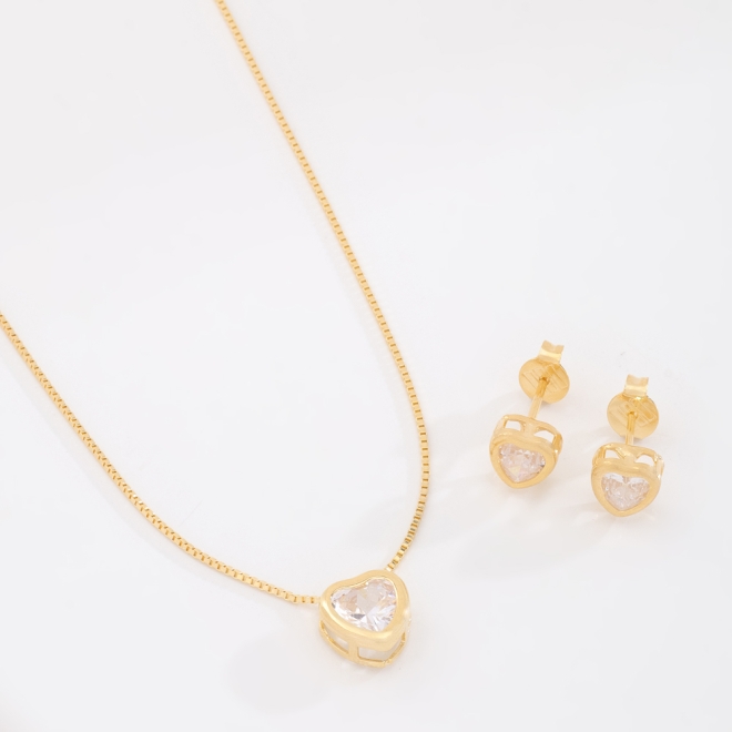 CJS-00017 CONJUNTO COM CORAÇÃO EM ZIRCÔNIA LAPIDADA