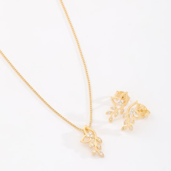 CJS-00029 CONJUNTO COM DESIGN INSPIRADO EM FOLHAS EM ZIRCÔNIAS,