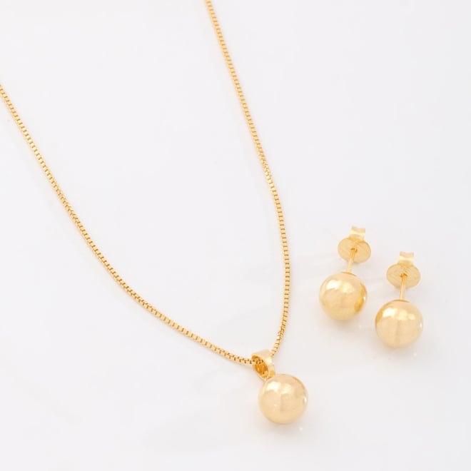 CJS-00050 CONJUNTO BANHADO A OURO 18K COM ESFERA LISA