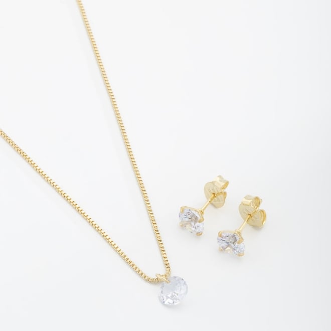 CJS-00061 CONJUNTO BANHADO A OURO 18K COM COLAR E BRINCOS PONTO DE LUZ.