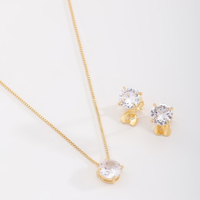 CJS-00075 CONJUNTO COM ZIRCÔNIAS LAPIDADAS REDONDAS