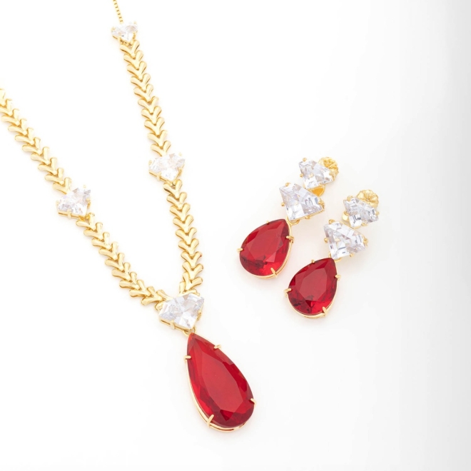 CJX-00018 CONJUNTO DESIGN ELEGANTE COM PEDRAS EM FORMATO DE GOTA