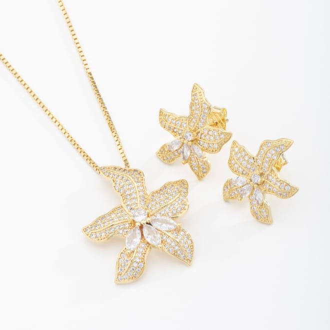 CJX-00134 CONJUNTO FLOR COM ZIRCÔNIAS