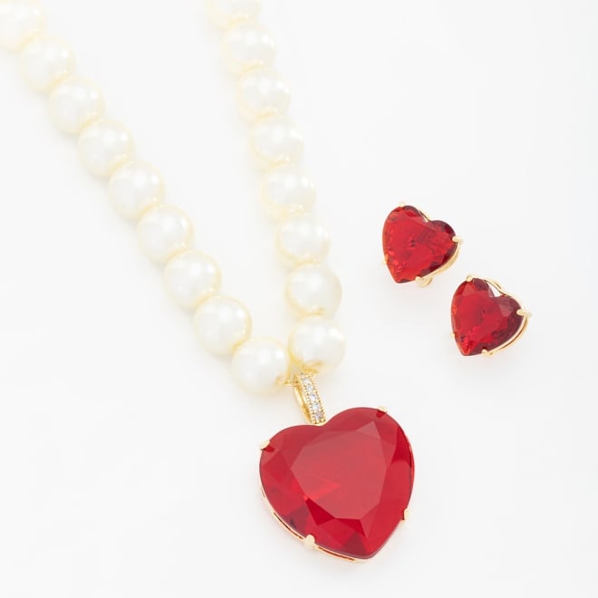 CJX-00158 CONJUNTO COLAR DE PÉROLAS E CORAÇÃO EM ZIRCONIA