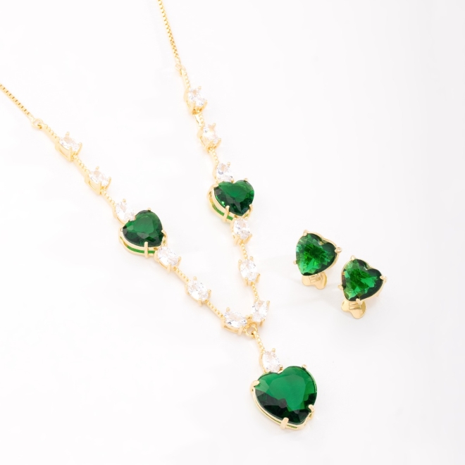 CJX-00159 CONJUNTO COM PEDRAS VERDES LAPIDADAS 