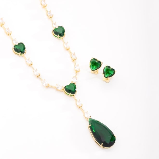 CJX-00160 CONJUNTO COM PEDRAS VERDES LAPIDADAS 