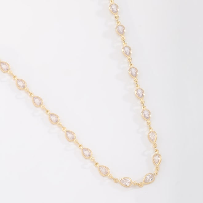 CX-0015 CHOKER BANHADA A OURO 18K COM ZIRCÔNIAS EM FORMATO DE GOTA CRAVEJADAS
