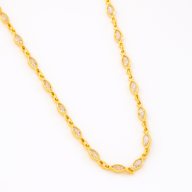CX-0016 CHOKER BANHADO A OURO 18K COM ZIRCÔNIAS EM FORMATO NAVETE CRAVEJADAS