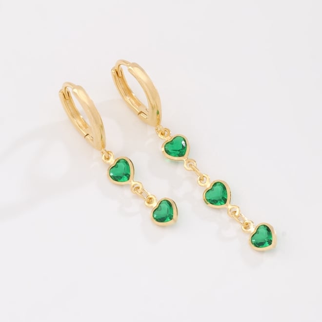 DAC-0040 BRINCO BANHADO A OURO 18K DE ARGOLA DUPLA COM PINGENTES DE CORA&Ccedil;&Atilde;O COM ZIRC&Ocirc;NIAS