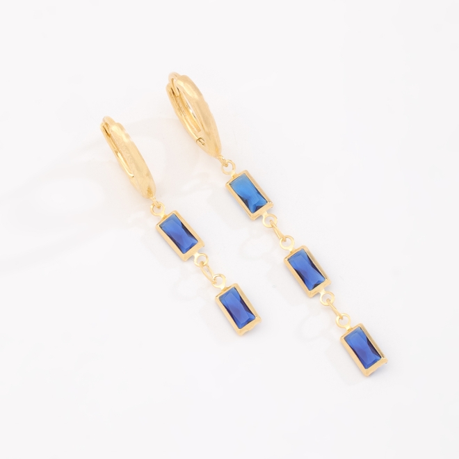 DAC-0042 BRINCO BANHADO A OURO 18K COM ARGOLA E PINGENTES DUPLOS EM PEDRAS RETANGULARES