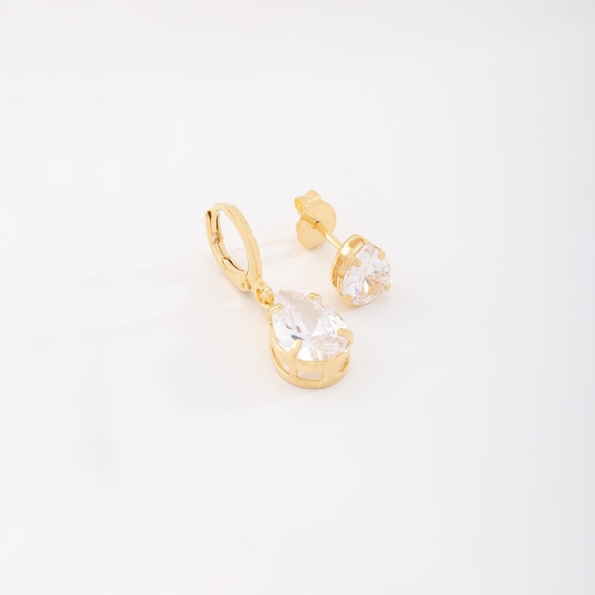 DAQ-00002 BRINCO DUPLO GOTA E ARGOLA COM PINGENTE EM GOTA ZIRCÔNIA