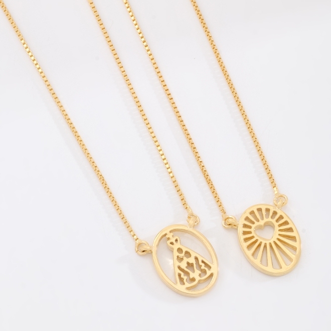 ES-0041 ESCAPULÁRIO COM MEDALHAS DE NOSSA SENHORA APARECIDA E CORAÇÃO