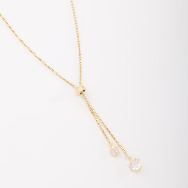 GR-00091 COLAR BANHADO A OURO 18K GRAVATA REGULÁVEL COM CORAÇÕES DE ZIRCÔNIAS