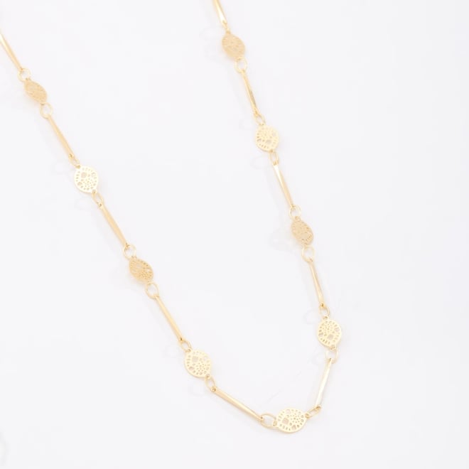 GR-00262 COLAR BANHADO A OURO 18K LONGO COM DETALHES EM ESTAMPARIA