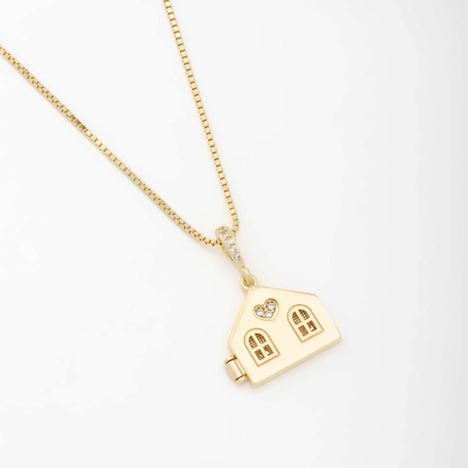 GR-00305 COLAR BANHADO A OURO 18K TIPO RELICÁRIO EM FORMATO DE CASA