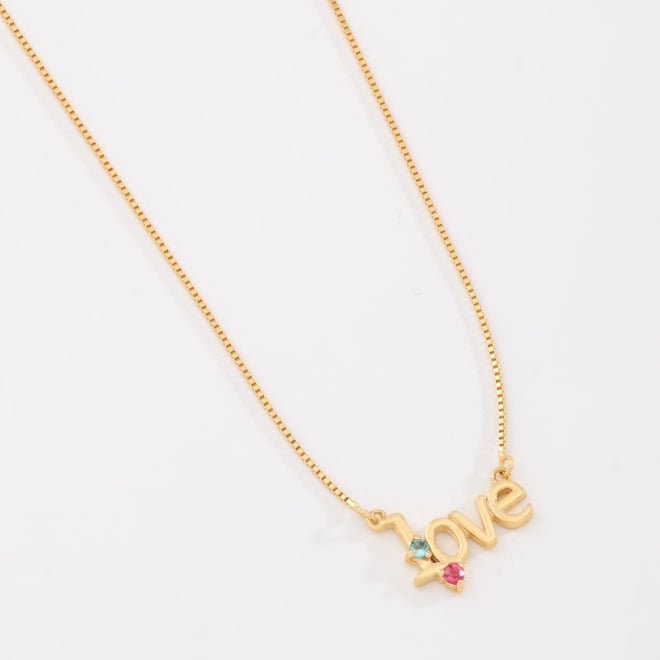 GR-00344 COLAR BANHADO A OURO 18K COM PINGENTE LOVE E DETALHES EM ZIRCÔNIAS COLORIDAS
