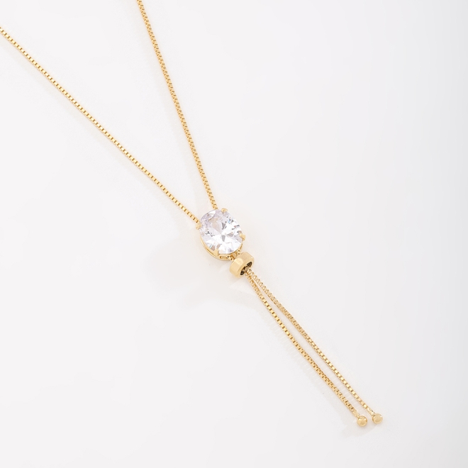 GR-00440 COLAR GRAVATA BANHADO A OURO 18K COM PEDRA OVAL LAPIDADA E DETALHE PENDENTE