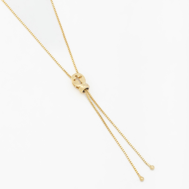 GR-00447 COLAR COM DETALHE DE CRUZ VAZADA E DESIGN AJUSTÁVEL
