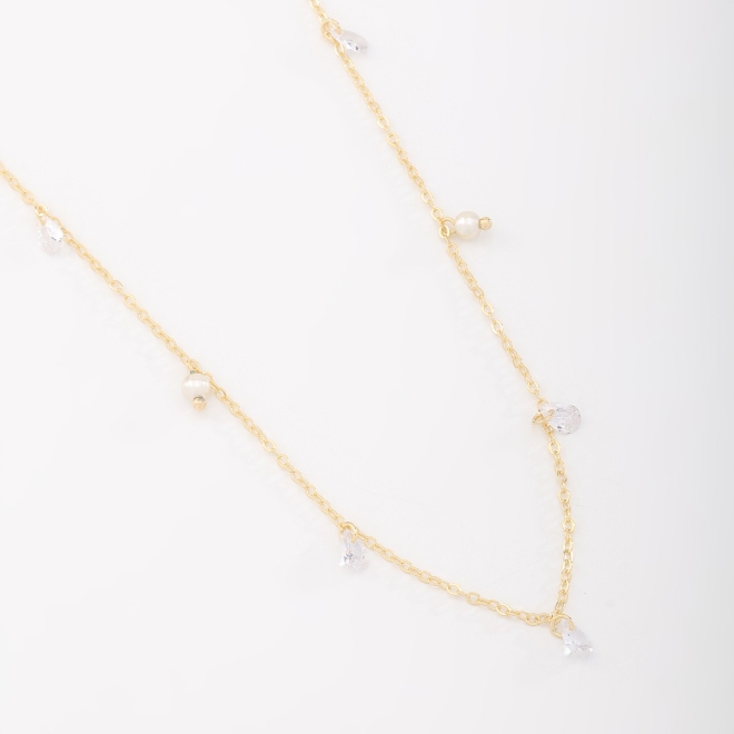 GR-00470 COLAR BANHADO A OURO 18K COM CORRENTE EM ELOS DELICADOS E PINGENTES
