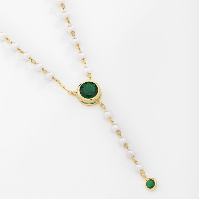 GR-00493 COLAR BANHADO A OURO 18K MODELO GRAVATINHA COM DETALHES EM PÉROLAS